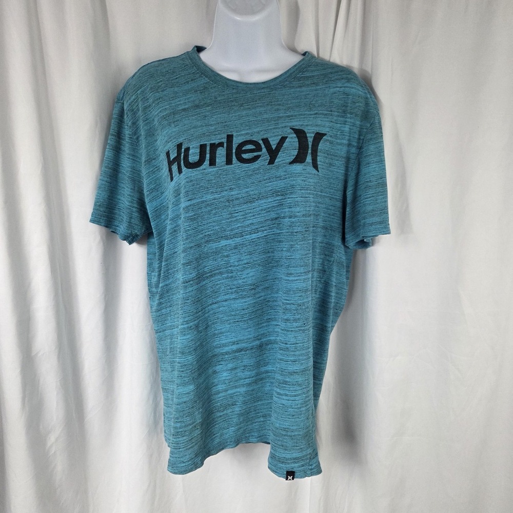 Hurley Shirt Mens Large Blue Heather Premium Fit Logo Graphic Tagless Tee Top